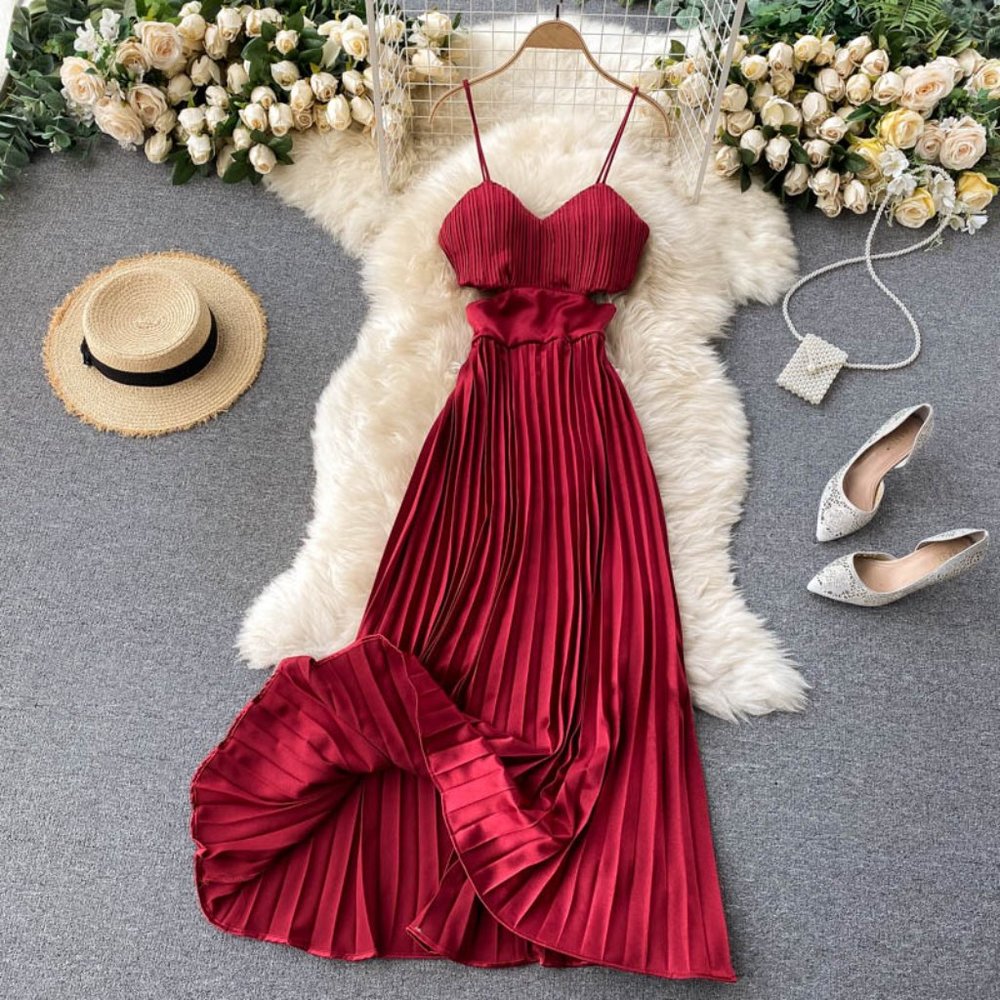 An off-the-shoulder halter dress